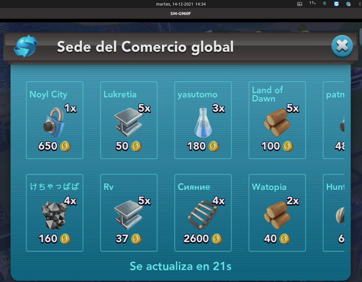 Compra de elementos de almacén en Mercado Global los martes en SimcityBuildIt