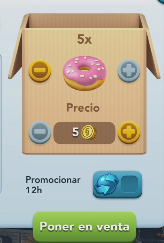 Venta de Donuts al precio mínimo sin promocionar de Simcity BuildIt